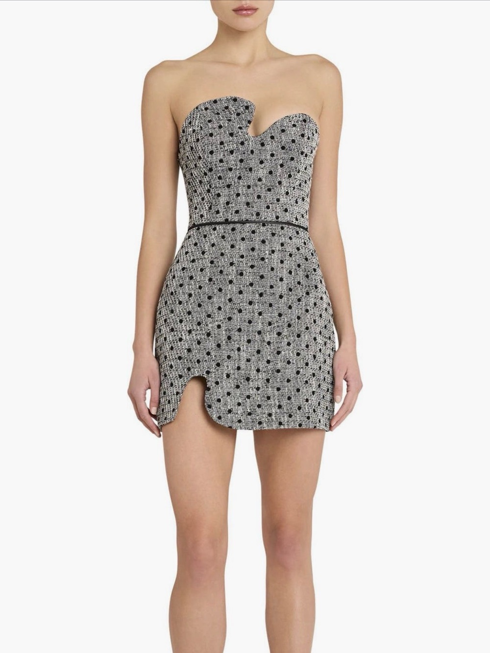 Amanda Uprichard Black and White Polka Dot Strapless Mini Skirt